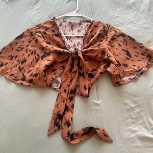 Stylish Brown and Black Tie-Front Top